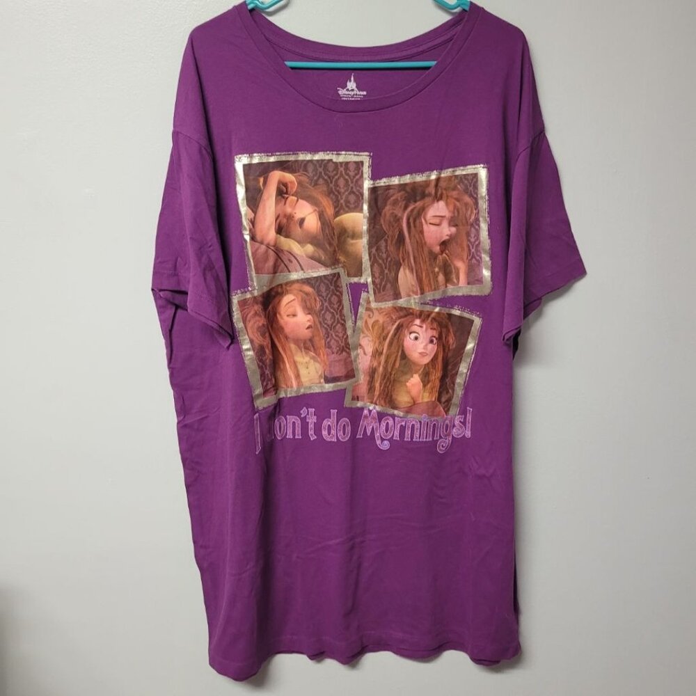 Disney Frozen Sleep Shirt Womens One Size Purple Dont Do Mornings Bed Head Hair